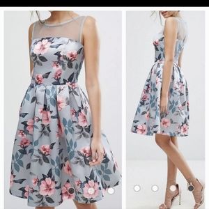 Modcloth By Chi Chi London Blue And Pink Floral Print Midi Dress 10